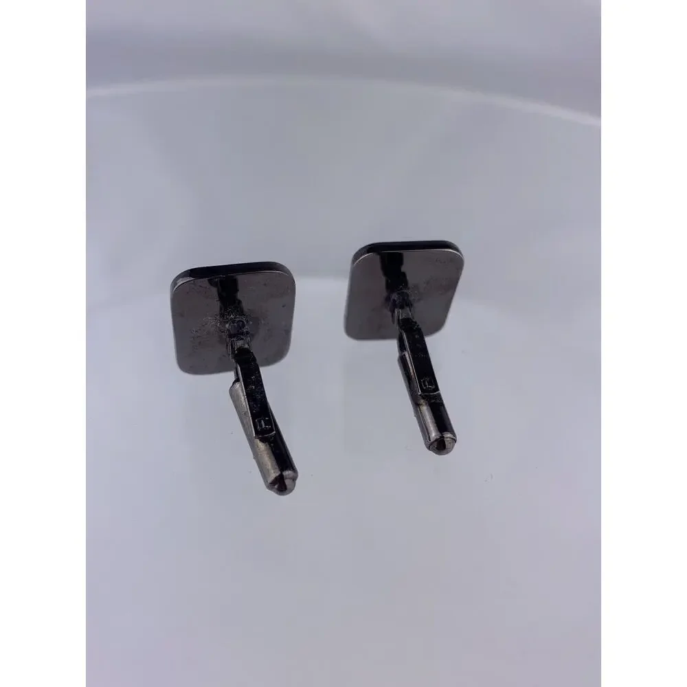 Modern C Initial Gold Tone Black Cufflinks Brushed Metal Formal Vintage